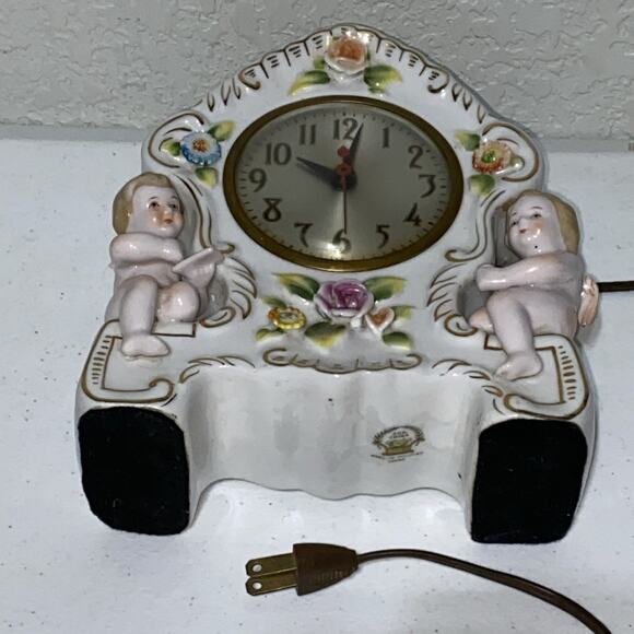 VTG SGK China Made In Occupied Japan Clock Cherub Floral Mantle Desktop WORKS - Picture 4 of 10